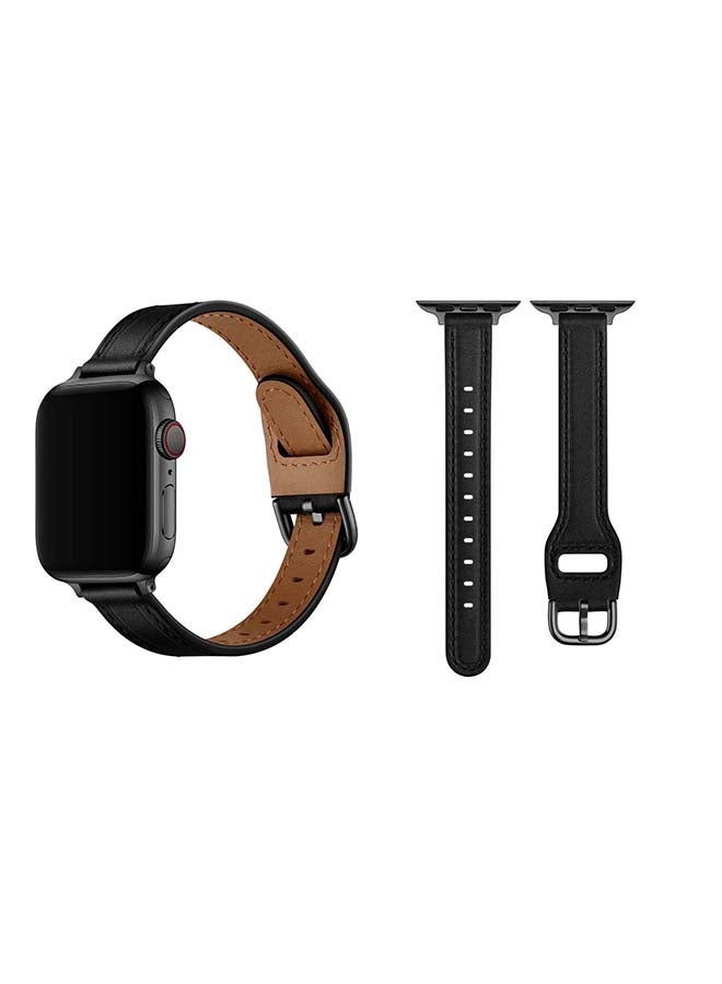 Perfii Buckle Tee Leather Replacement Band for Apple Watch Series 6/SE/5/4/3/2/1 40/38mm Black - Image 1