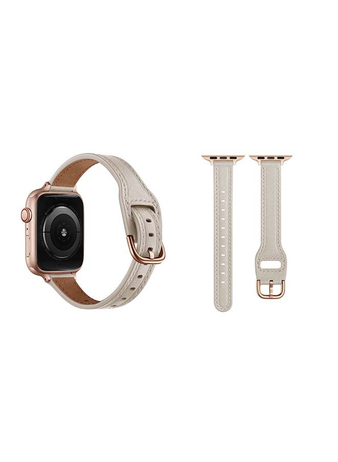 Perfii - Buckle Tee Leather Replacement Band For Apple Watch Series 6/SE/5/4/3/2/1 40/38mm White/Rose Gold - Image 1
