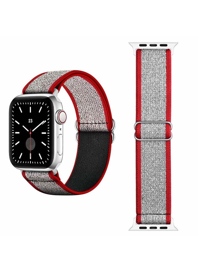 Perfii - Funky Adjustable Braided Solo Band For Apple Watch Series 6/SE/5/4/3/2/1 44/42mm Red/Silver - Image 1