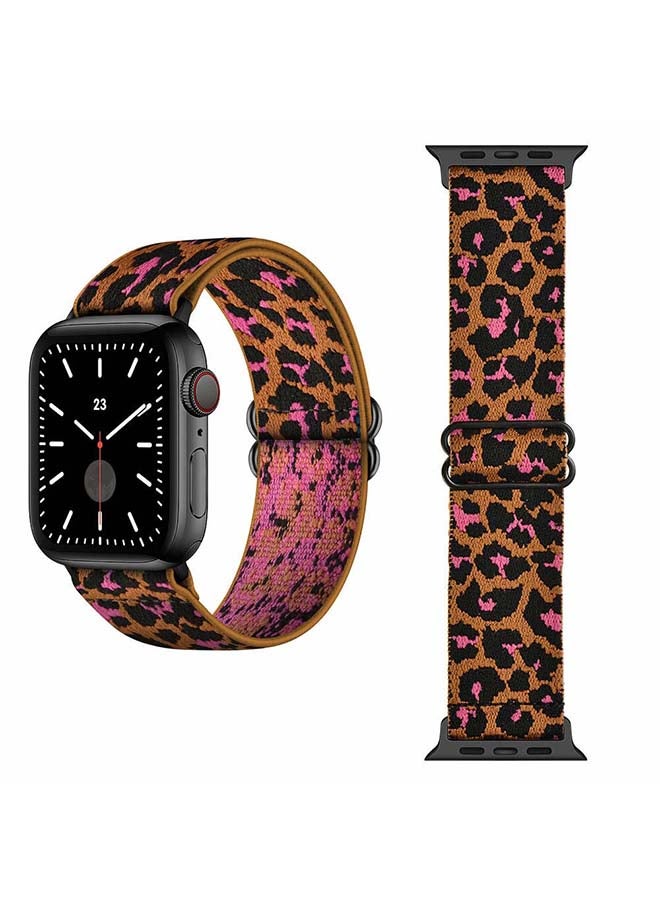 Perfii - Funky Adjustable Braided Solo Band for Apple Watch Series 1/2/3/4/5/6/SE 40/38mm Leopard Pink - Image 1