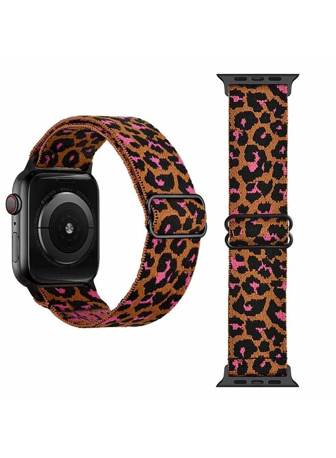 Perfii - Funky Adjustable Braided Solo Band for Apple Watch Series 1/2/3/4/5/6/SE 40/38mm Leopard Pink - Image 1