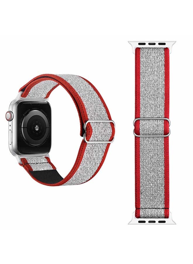 Perfii - Funky Adjustable Braided Solo Band for Apple Watch Series 1/2/3/4/5/6/SE 40/38mm Red/Silver - Image 1