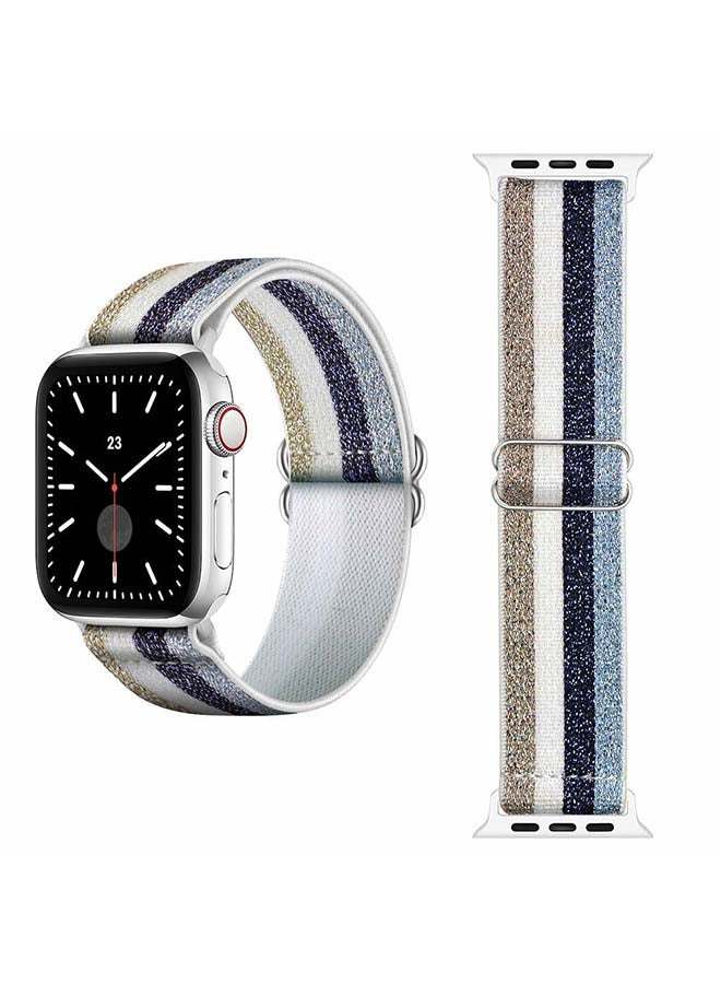 Perfii - Funky Adjustable Braided Solo Band for Apple Watch Series 1/2/3/4/5/6/SE 40/38mm White/Blue - Image 1