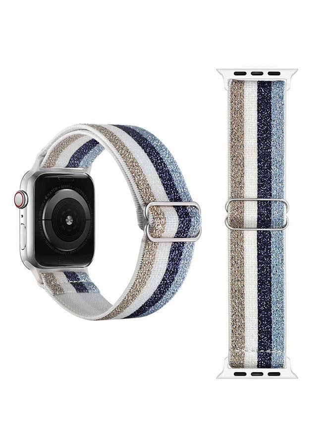 Perfii - Funky Adjustable Braided Solo Band for Apple Watch Series 1/2/3/4/5/6/SE 40/38mm White/Blue - Image 1