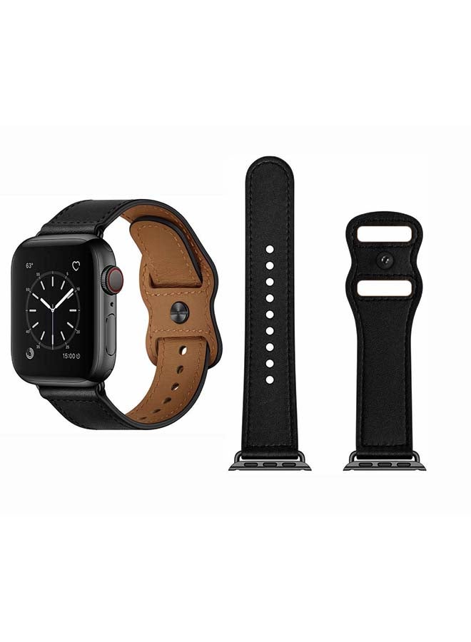 Perfii - Infinity Solid Leather Replacement Band for Apple Watch Series 1/2/3/4/5/6/SE 44/42mm Black - Image 1