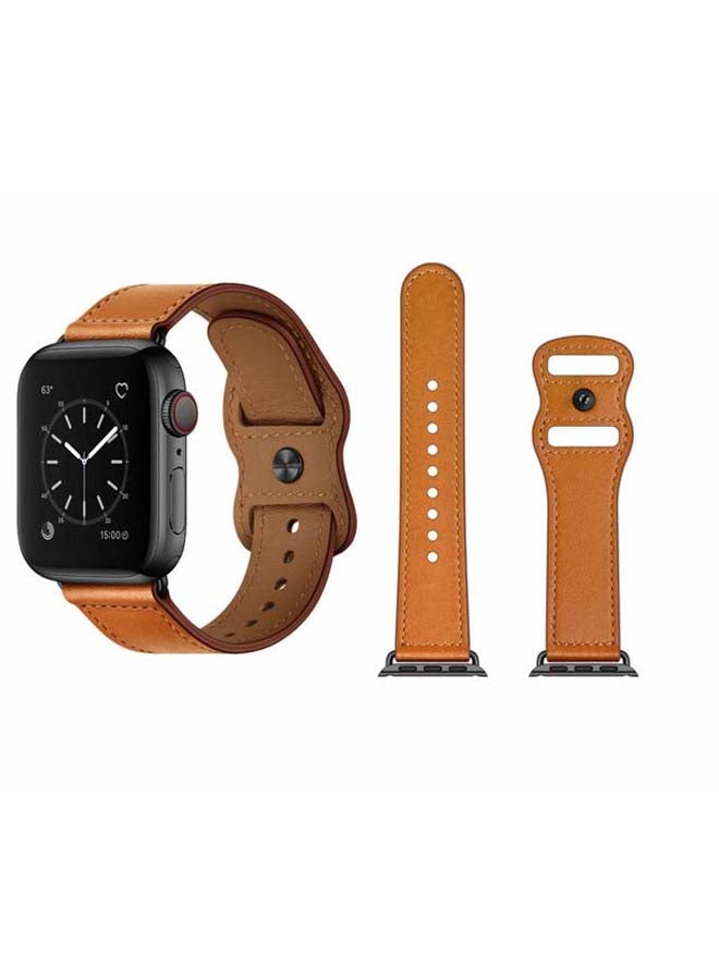 Perfii - Infinity Solid Leather Replacement Band for Apple Watch Series 1/2/3/4/5/6/SE 44/42mm Brown - Image 1