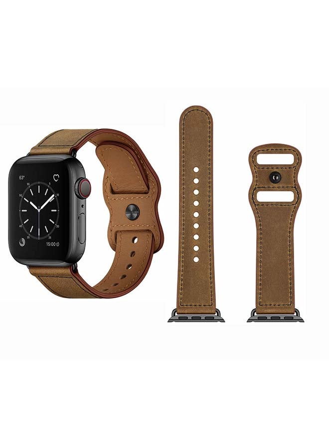 Perfii - Infinity Solid Leather Replacement Band for Apple Watch Series 1/2/3/4/5/6/SE 44/42mm Dark Brown - Image 1
