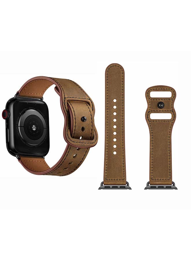 Perfii - Infinity Solid Leather Replacement Band for Apple Watch Series 1/2/3/4/5/6/SE 44/42mm Dark Brown - Image 1