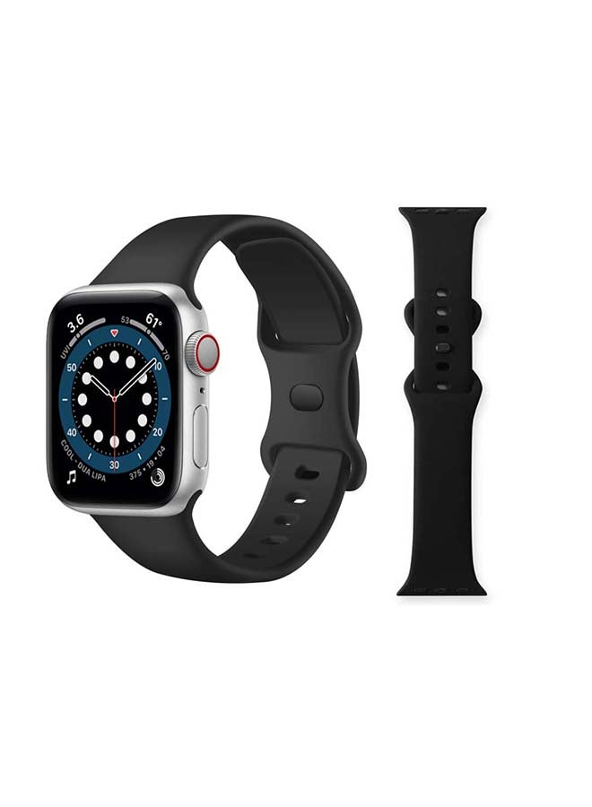 Perfii - Infinity Solid Silicone Replacement Band for Apple Watch Series 1/2/3/4/5/6/SE 44/42mm Black - Image 1