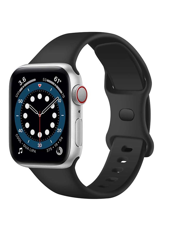 Perfii - Infinity Solid Silicone Replacement Band for Apple Watch Series 1/2/3/4/5/6/SE 44/42mm Black - Image 1