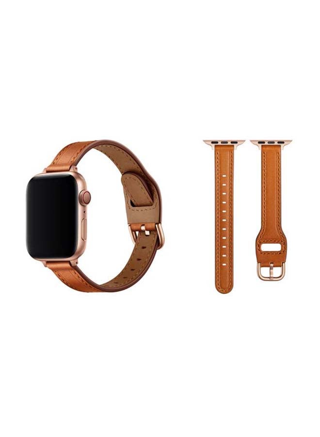Perfii - Tee Leather Replacement Band for Apple Watch Series 1/2/3/4/5/6/SE 44/42mm Brown/Rose Gold - Image 1