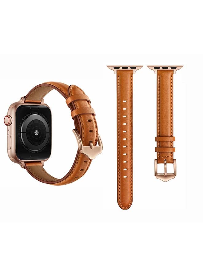 Perfii - Tee Leather Replacement Band for Apple Watch Series 1/2/3/4/5/6/SE 44/42mm Brown/Rose Gold - Image 1