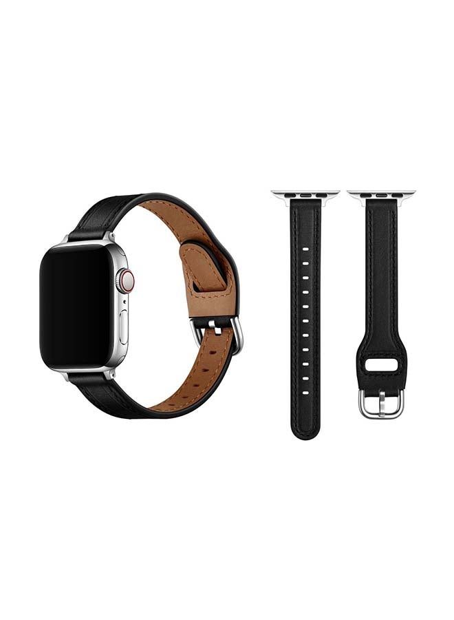 Perfii - Replacement Band For Apple Watch Series 1/2/3/4/5/6/SE 40/38mm Black/Silver - Image 1
