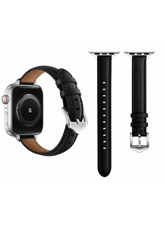 Perfii - Replacement Band For Apple Watch Series 1/2/3/4/5/6/SE 40/38mm Black/Silver - Image 1