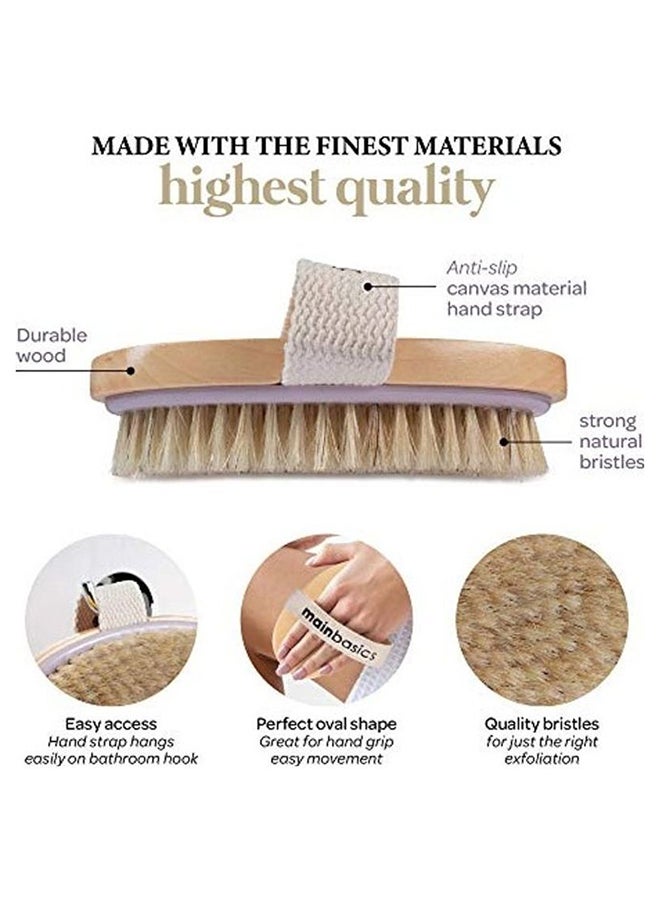 MainBasics Natural Dry Bristle Exfoliating Body Brush For Lymphatic Drainage Brown 18.3x16.3x3.3cm - Image 2