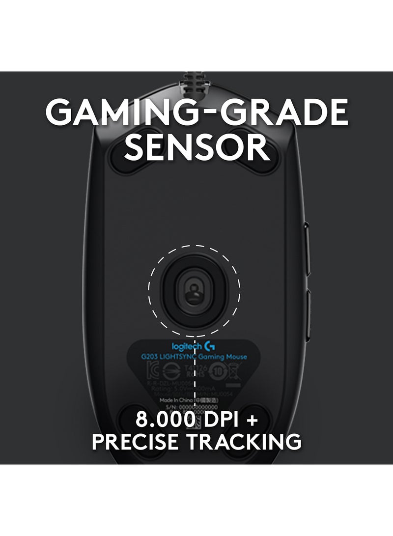 Logitech - G203 Light Sync Gaming Mouse With Customizable RGB Lighting, 6 Programmable Buttons, Gaming Grade Sensor, 8 k dpi Tracking,16.8mn Color, Light Weight Black - Image 1