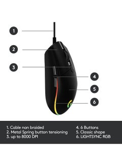 G203 Light Sync Gaming Mouse With Customizable RGB Lighting, 6 Programmable Buttons, Gaming Grade Sensor, 8 k dpi Tracking,16.8mn Color, Light Weight Black - v1632744595/N39444102A_6