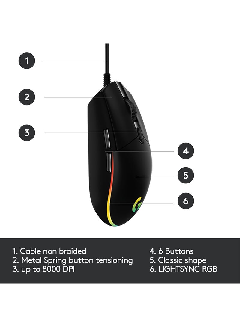 Logitech - G203 Light Sync Gaming Mouse With Customizable RGB Lighting, 6 Programmable Buttons, Gaming Grade Sensor, 8 k dpi Tracking,16.8mn Color, Light Weight Black - Image 1