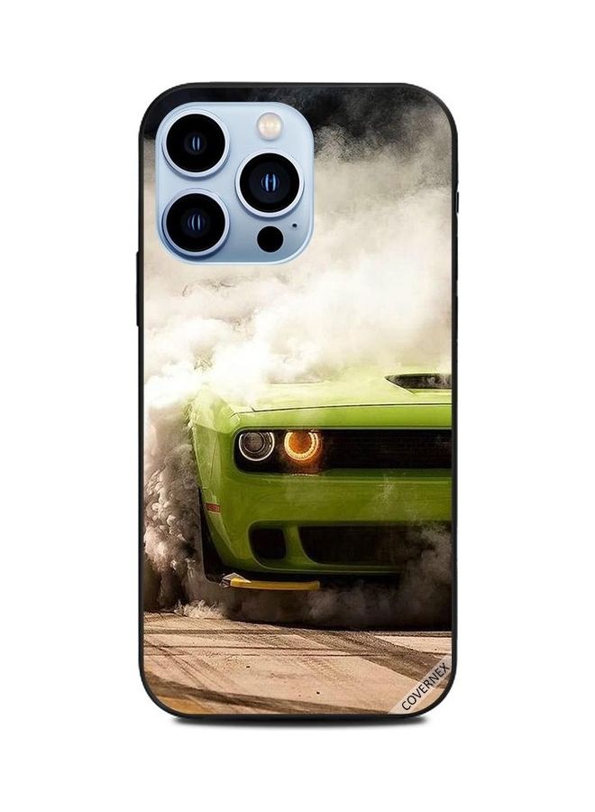 كوفرنيكس غطاء حماية واقٍ لهاتف أبل آيفون 13 برو بطبعة سيارة شيلبي خضراء اللون بمصابيح أمامية مضيئة - Image 1