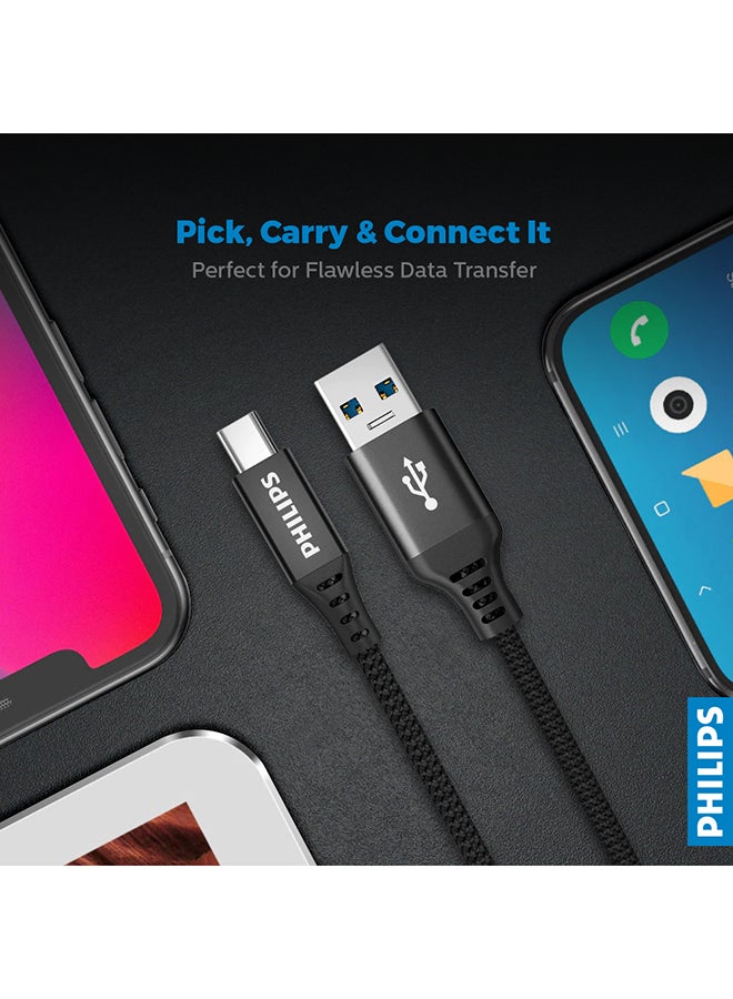كابل مضفر محول من USB-A إلى USB-C بطول 2 متر أسود