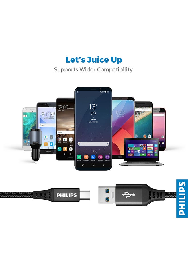 كابل مضفر محول من USB-A إلى USB-C بطول 2 متر أسود