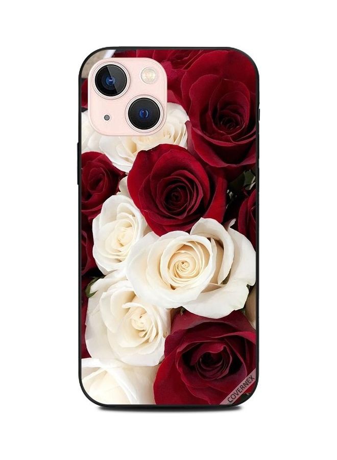 Covernex Apple iPhone 13 Mini Protective Case Cover Printed Featuring White & Red Small Roses DESIGN_0587 - Image 1