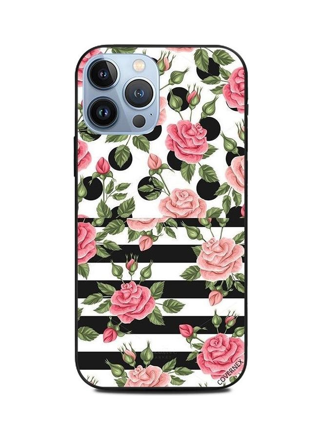 Covernex Protective Case Cover For Apple iPhone 13 Pro Max Pink Roses Black And White Strips - Image 1