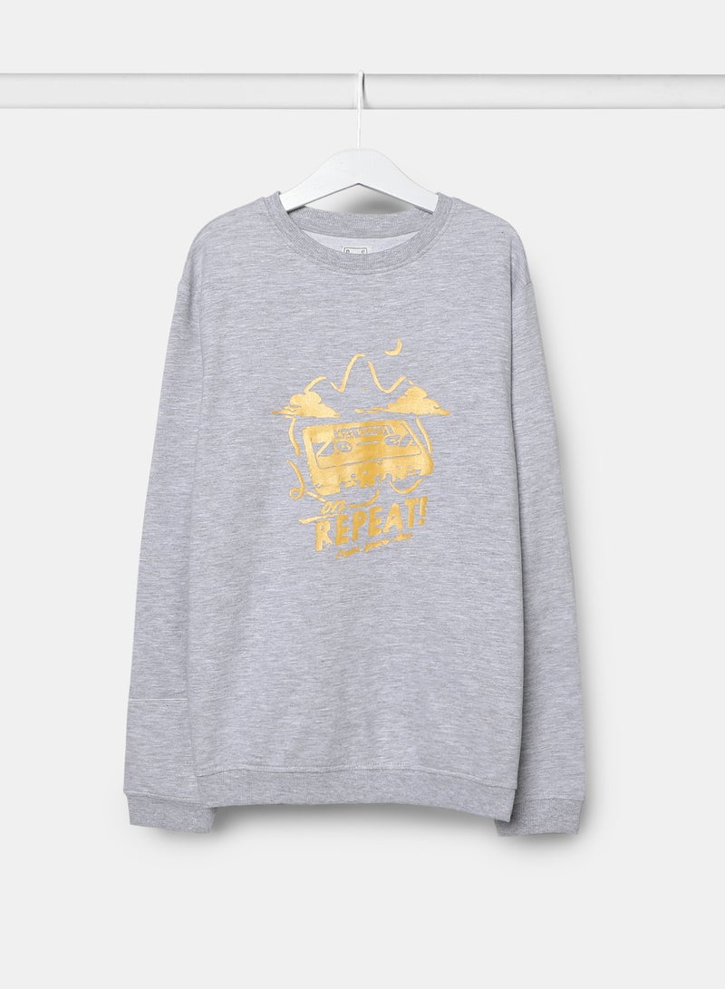 NEON Girls Sweat-Shirt  With Chest Print Grey Melange  - Image 1