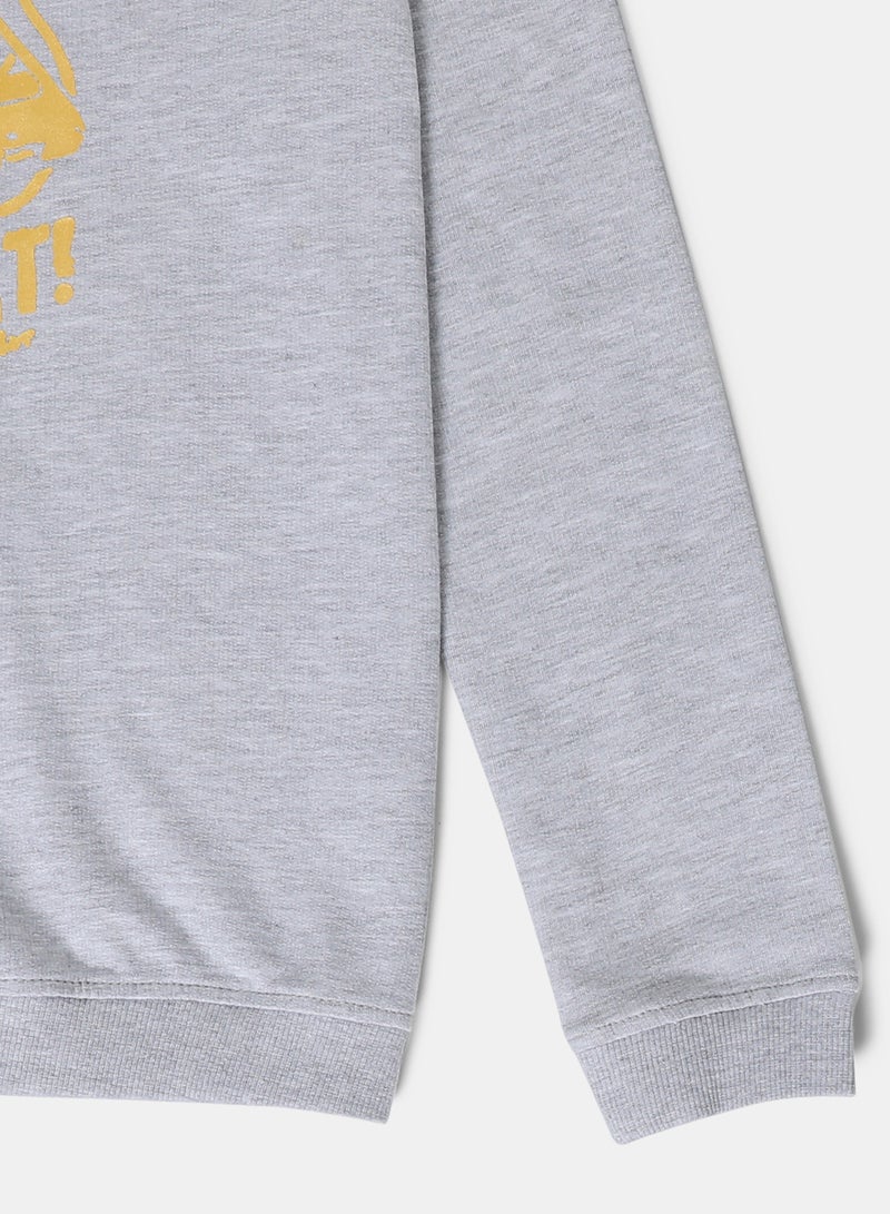 NEON Girls Sweat-Shirt  With Chest Print Grey Melange  - Image 3