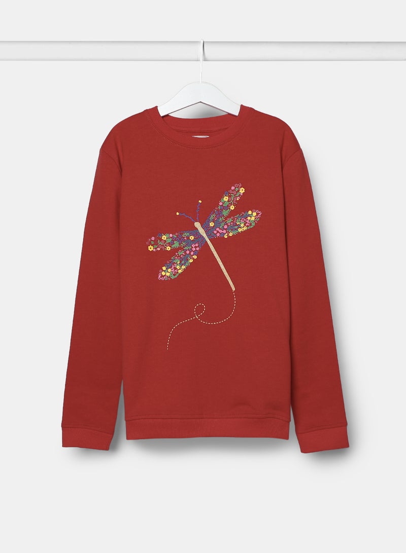 NEON - Girls Sweat Shirt  With Butterfly Print Dark Red - Image 1