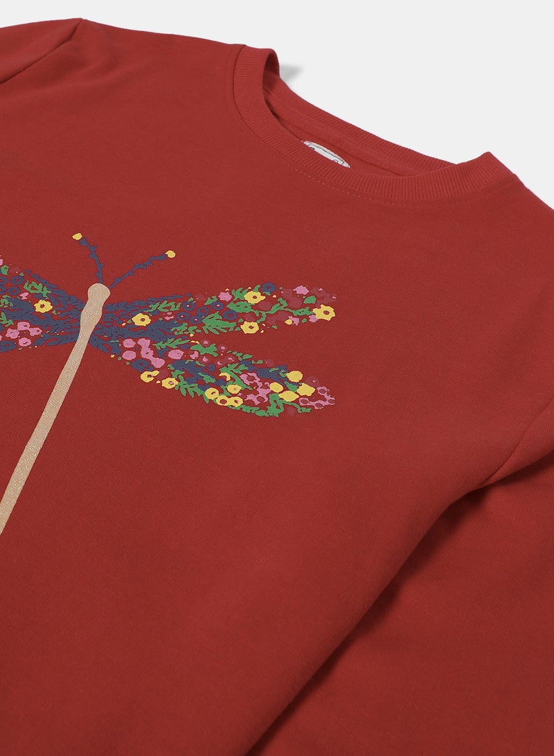 NEON - Girls Sweat Shirt  With Butterfly Print Dark Red - Image 1