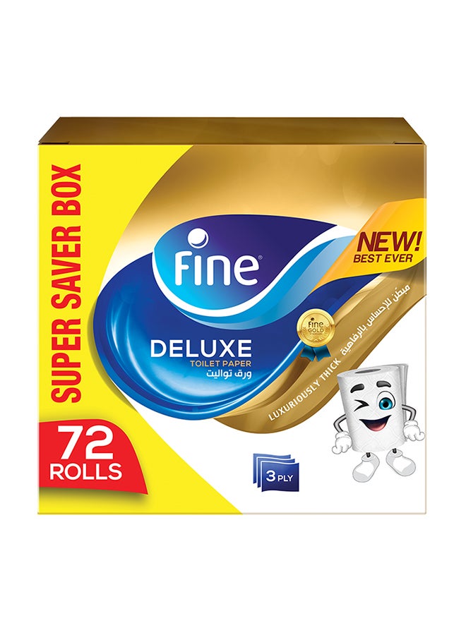 Fine 3 Ply Deluxe Highly Absorbent Flushable Toilet Paper 72 Rolls White - Image 1