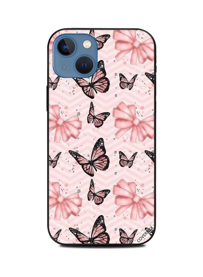 Covernex Apple iPhone 13 Protective Case Cover Printed Featuring Black & Peach Color Butterflies DESIGN_0581 - Image 1