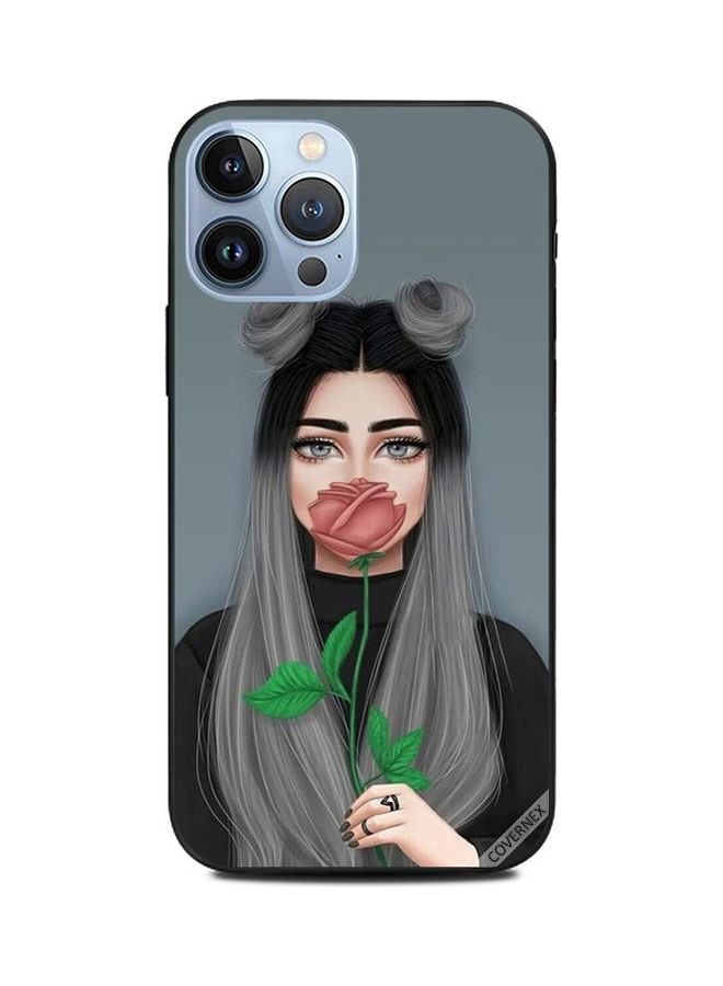 كوفرنيكس غطاء حماية بطبعة فتاة لطيفة تخفي فمها بوردة خوخية لهاتف أبل آيفون 13 برو ماكس متعدد الألوان - Image 1