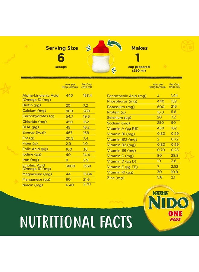 Nido One Plus Growing Up Milk Powder for Children From 1 to 3 Years From Nido 1800 Gm 1800grams - v1632753836/N31295314A_15