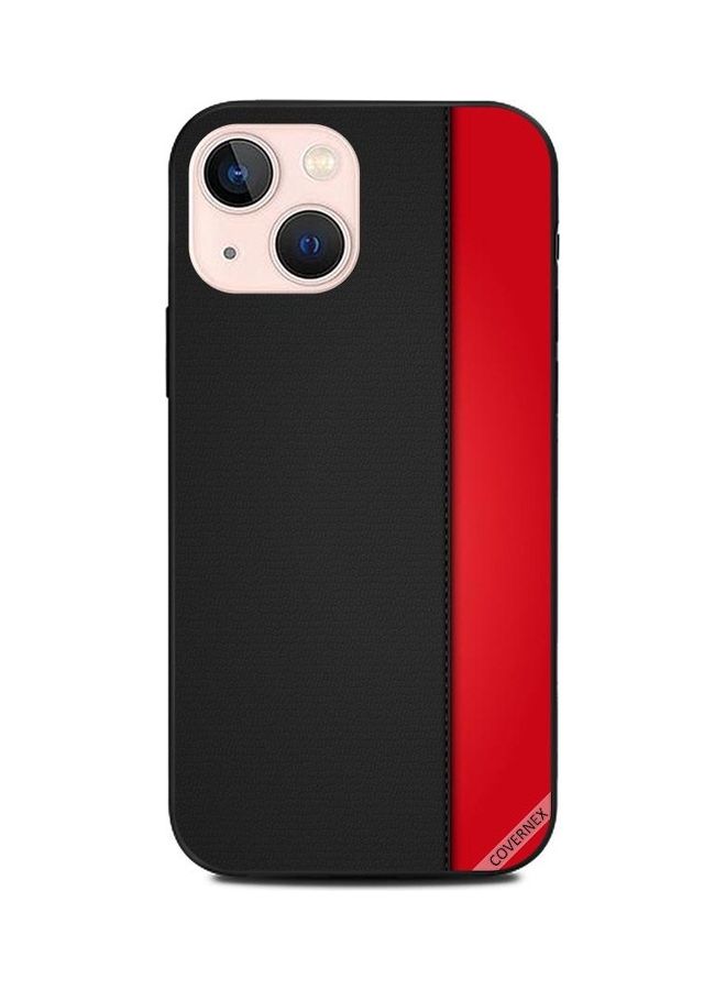 Covernex Apple iPhone 13 Mini Protective Case Cover Printed Featuring Plain Red & Black Leather Pattern DESIGN_1445 - Image 1