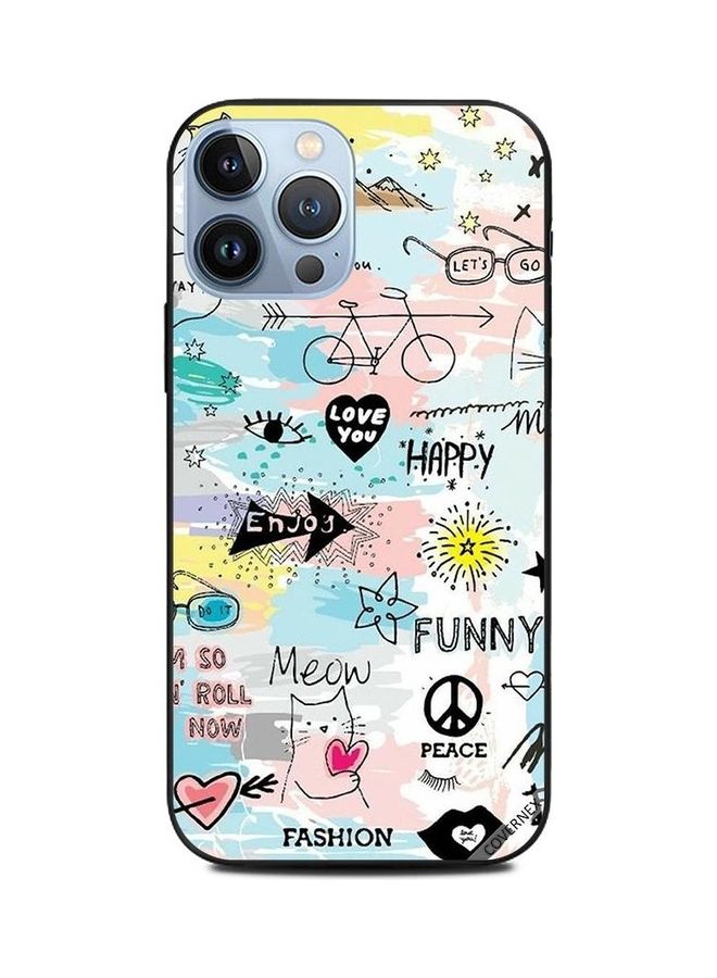 كوفرنيكس غطاء حماية واقٍ لهاتف أبل آيفون 13 برو ماكس رسوم وكلمات "Meow" و"Enjoy" - Image 1