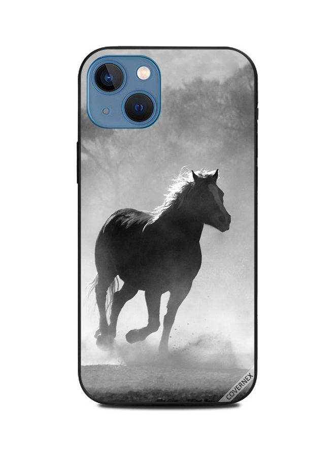 كوفرنيكس غطاء حماية واقي لهاتف أبل آيفون 13، مزين بطبعة حصان في سباق. رمادي - Image 1