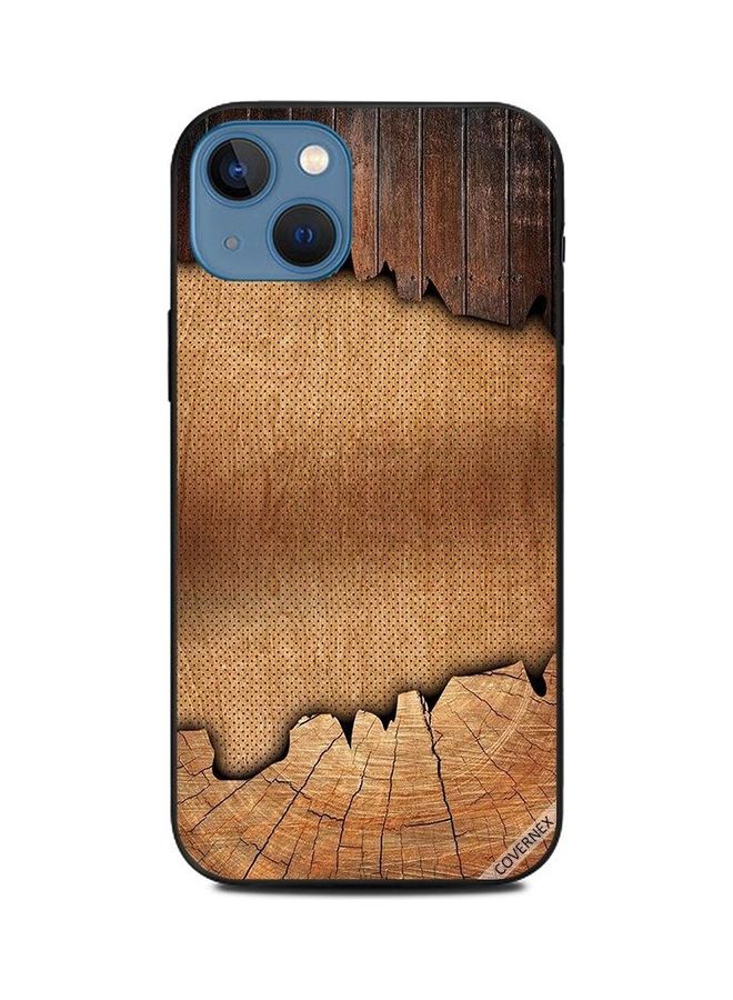 كوفرنيكس غطاء حماية واقٍ بتصميم كلاسيكي بنمط خشبي وقماش منقط لهاتف أبل آيفون 13 بني - Image 1