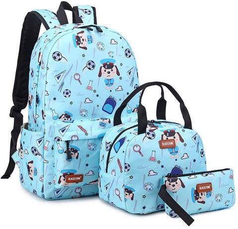 3-Piece Unicorn Printed Backpack Set Light Blue/Pink/Black