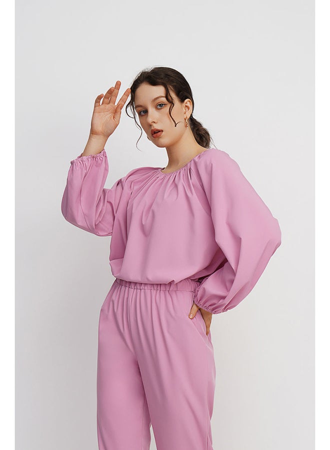RAHA - Boat Neck Long Sleeves Modest Top Purple - Image 1