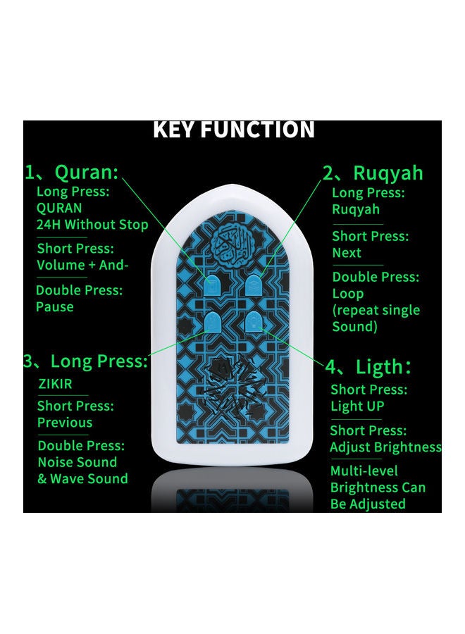 أتشز Wall-Mounted Mini Night Lamp Quran Speaker Blue  - Image 4