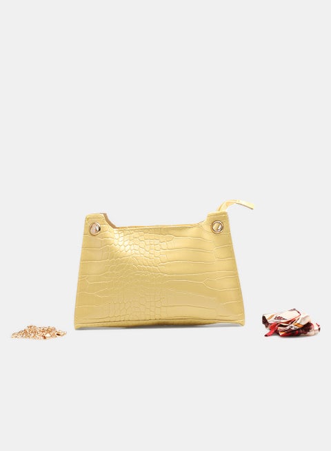 Chain strap Textured Fancy Womens PU satchel Bag Yellow