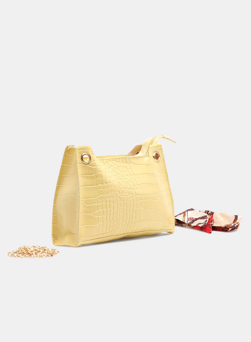 Chain strap Textured Fancy Womens PU satchel Bag Yellow