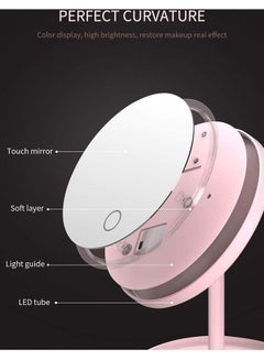 AIWANTO Rechargeable LED Light Vanity Cosmetic Mirror Pink 27cm  - Image 2