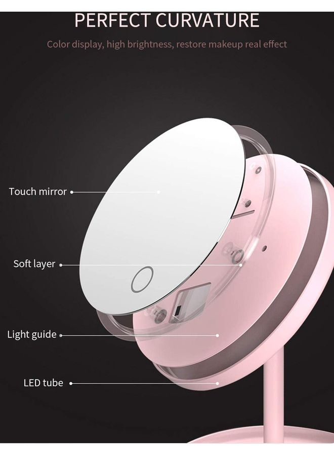AIWANTO Rechargeable LED Light Vanity Cosmetic Mirror Pink 27cm  - Image 2