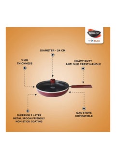 NIRLEP Selec+ Series 24cm Non Stick Fry Pan with Lid Maroon 24cmcm  - Image 4