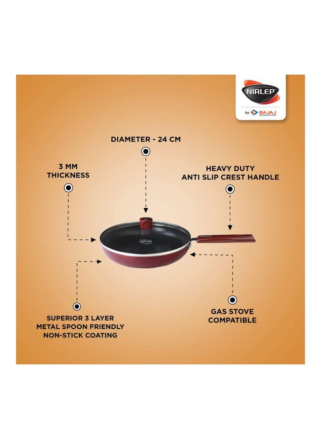 NIRLEP - Selec+ Series 24cm Non Stick Fry Pan with Lid Maroon 24cmcm - Image 1