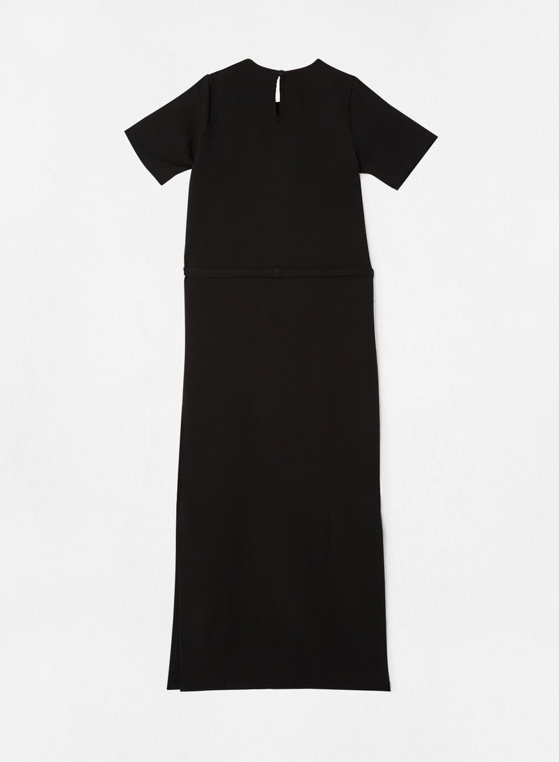 Basic Tie-Waist Dress Black