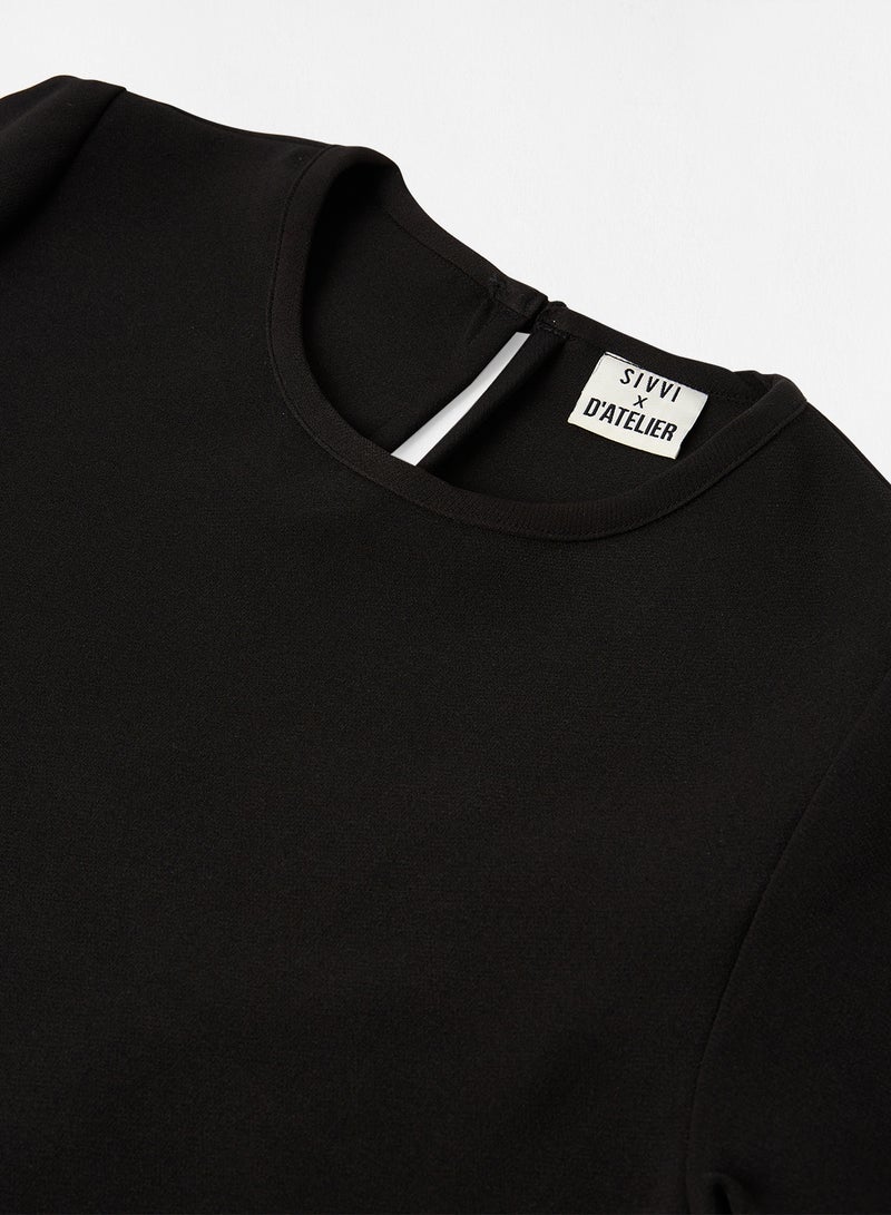 Basic Tie-Waist Dress Black